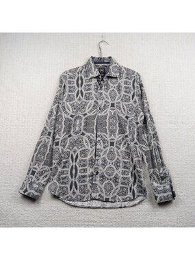 Au Noir Shirt Mens 2 Black Psychedelic Paisley AOP Button Up Shirt Leather Cuff